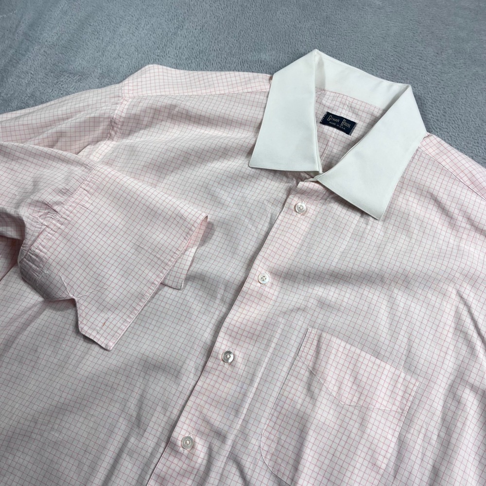 Gitman Bros Mens 17 33 Pink‎ Micro Check Dress Shirt White Contrast Collar USA